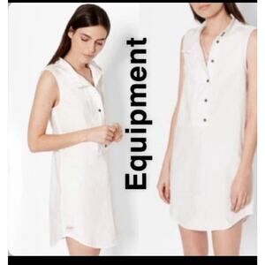 Equipment Femme Freda Distressed White Denim Dress Medium